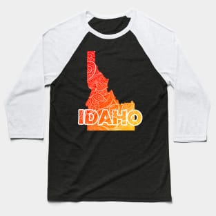 Colorful mandala art map of Idaho with text in red and orange Baseball T-Shirt
